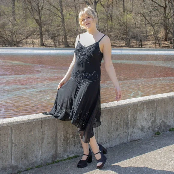 90s Vintage Sexy Black Dress | L | Bust 38" | Vtg size 10 | Vintage VTG